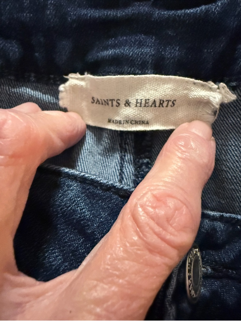 Saints and Hearts Women's Blue Denim Flare Jeans with Tan Star Patches - Picture 7 of 8